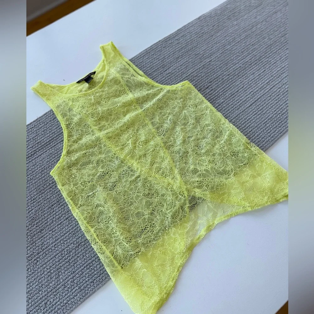 Victoria’s Secret Neon Yellow Sheer Lace Cross Back Tank Top Swim Cover Up Small - Picture 11 of 13